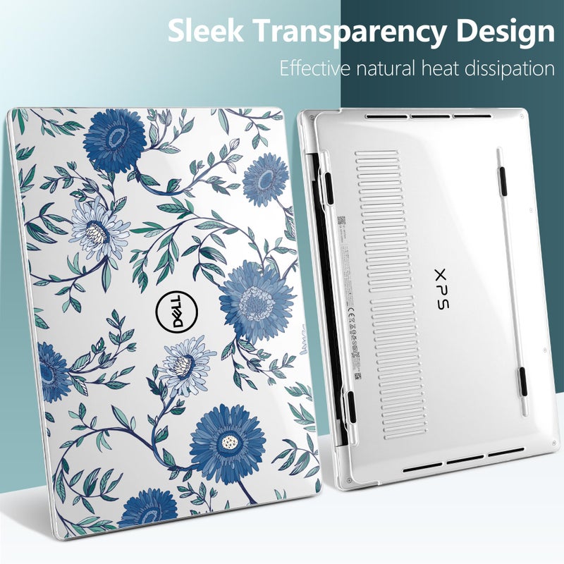 Batianda Case for 2024 Dell XPS 13 Laptop Copilot+ PC 13.4" Display Model Number 9345/9350, Lovely Ultra-Slim Lightweight Scratch-Resistant Hard Cover with Professional Protection, Blue Flowers - Image 2