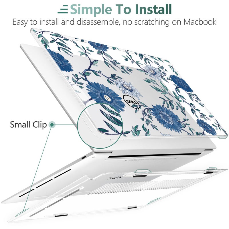 Batianda Case for 2024 Dell XPS 13 Laptop Copilot+ PC 13.4" Display Model Number 9345/9350, Lovely Ultra-Slim Lightweight Scratch-Resistant Hard Cover with Professional Protection, Blue Flowers - Image 3