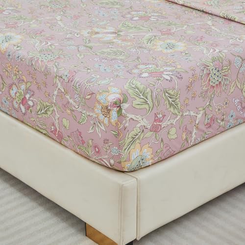 URBONUR Pink Floral Sheet Set King Size 4-Pieces 100% Cotton Percale Sheets for King Bed Shabby Vintage Flowers Bed Sheets King Soft Crisp Luxury Bedding Set, Deep Pocket Sheets - Image 5