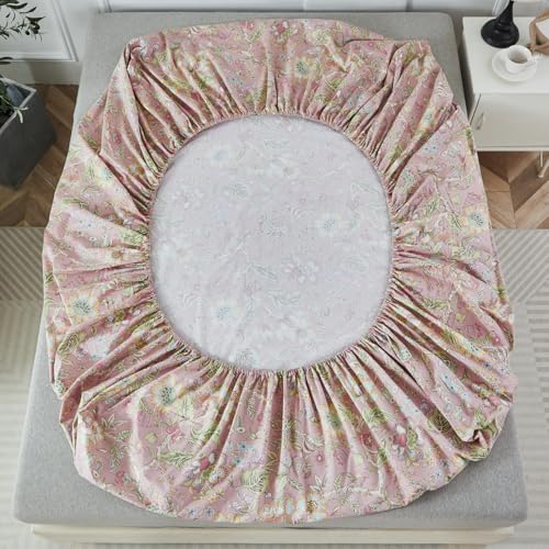 URBONUR Pink Floral Sheet Set King Size 4-Pieces 100% Cotton Percale Sheets for King Bed Shabby Vintage Flowers Bed Sheets King Soft Crisp Luxury Bedding Set, Deep Pocket Sheets - Image 4