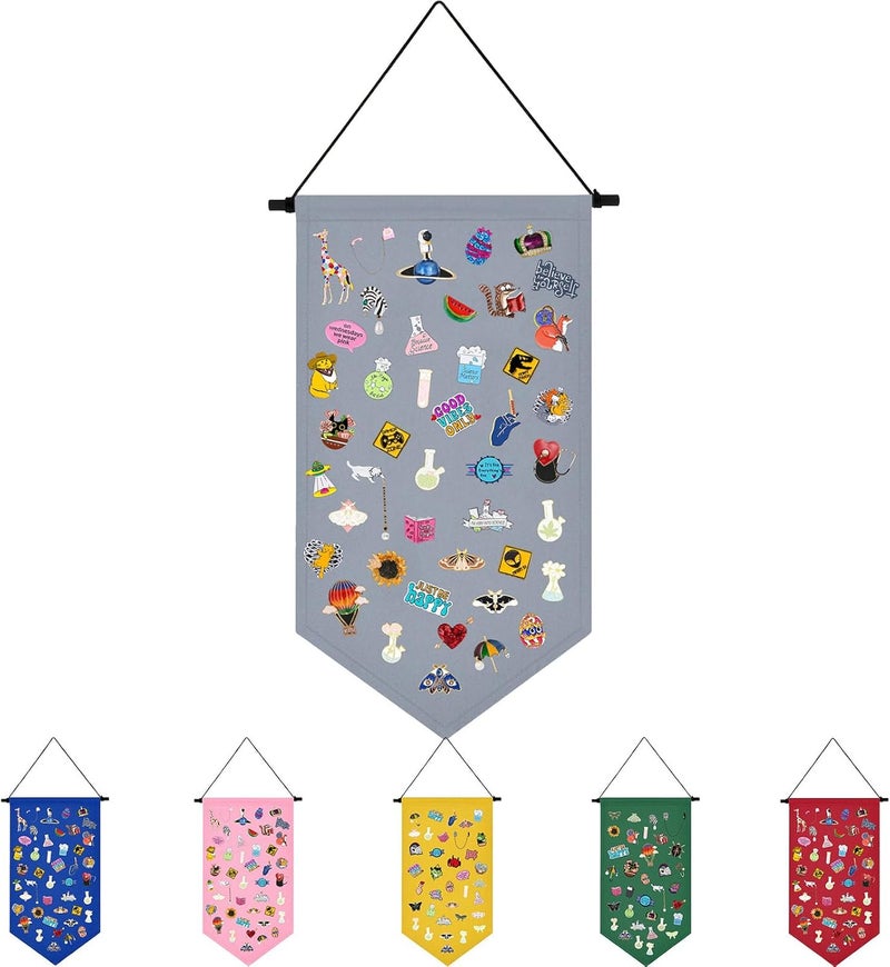Winmany Wall Hanging Brooch Jewelry Storage Case Canvas Display Stand Enamel Pin Display Banner Holder Earrings Necklace Glitter Pin Collection Organizer (Grey) - Image 1