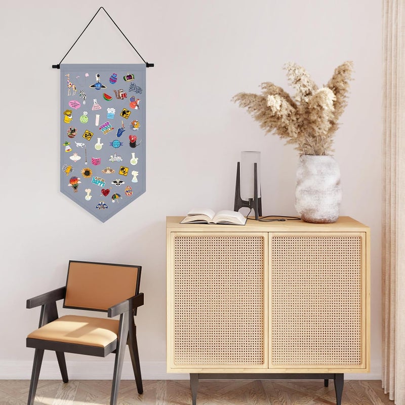 Winmany Wall Hanging Brooch Jewelry Storage Case Canvas Display Stand Enamel Pin Display Banner Holder Earrings Necklace Glitter Pin Collection Organizer (Grey) - Image 5