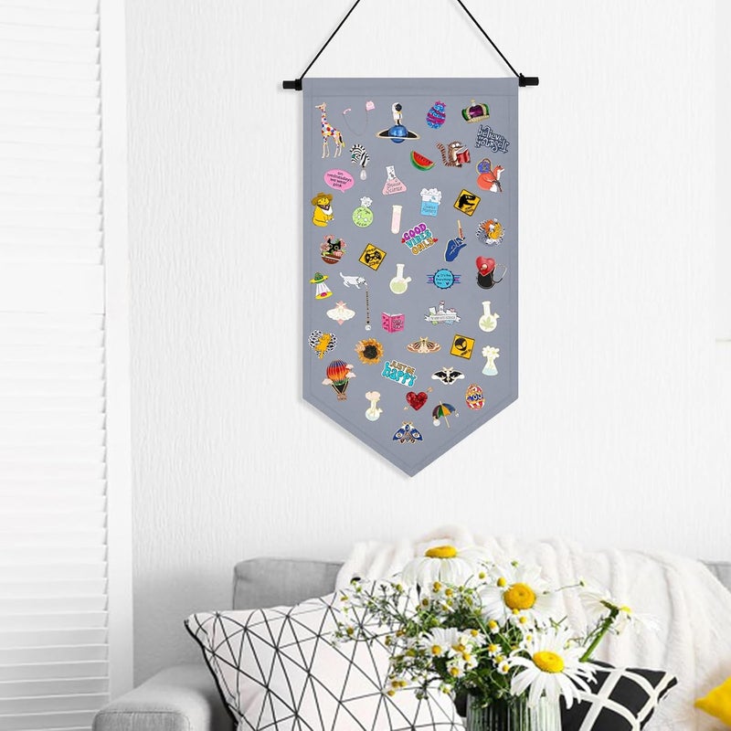 Winmany Wall Hanging Brooch Jewelry Storage Case Canvas Display Stand Enamel Pin Display Banner Holder Earrings Necklace Glitter Pin Collection Organizer (Grey) - Image 4