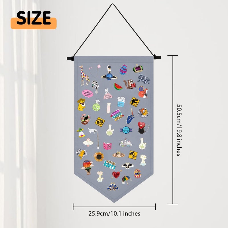 Winmany Wall Hanging Brooch Jewelry Storage Case Canvas Display Stand Enamel Pin Display Banner Holder Earrings Necklace Glitter Pin Collection Organizer (Grey) - Image 2