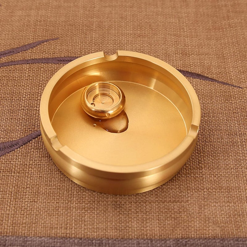 Brass Ashtray, 8.9cm/3.5in Handcrafted Modern Stylish Style Ash Collector Round Portable Tabletop Cigarettes Ash Tray for Outdoor Indoor Decorative - Image 4