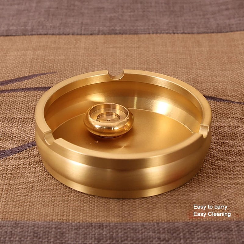 Brass Ashtray, 8.9cm/3.5in Handcrafted Modern Stylish Style Ash Collector Round Portable Tabletop Cigarettes Ash Tray for Outdoor Indoor Decorative - Image 5