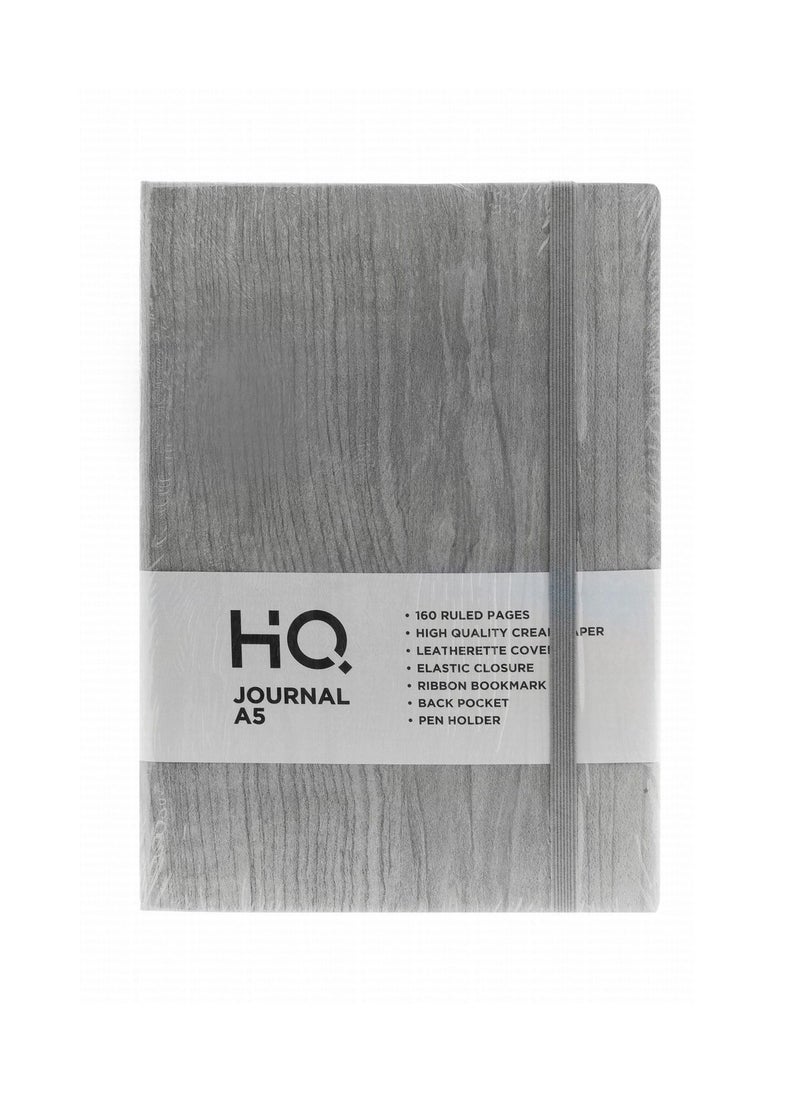 HQ A5 Size Hard Bound Journal Lined Notebook 160 Pages With Elastic Closure Grey Cover  - Image 1