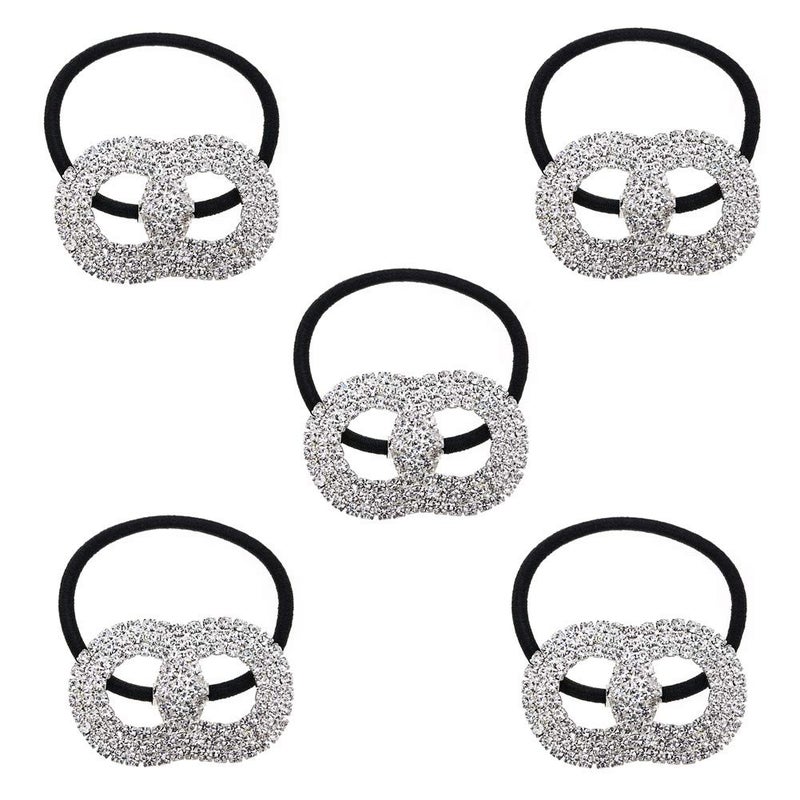 5Pcs Ponytail Holders Crystal Rhinestone Hair Bow Ties Hair Holder Elastics Hair Bands Pigtail Ties for Women Girls Hair Accessories