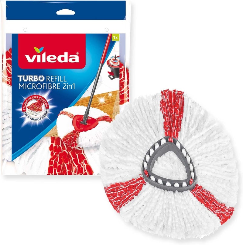 مادة تعويض للموب الدوار Vileda Turbo 2in1 – رأس تعويضي من الألياف الدقيقة مع مناطق طاقة حمراء - Image 1