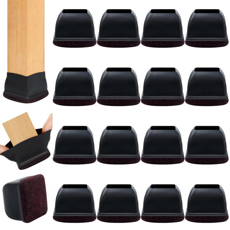 GAGUIUP 16Pcs Extra Large Chair Leg Floor Protectors, Felt Furniture Pads For Hardwood Floors, Square Black Sofa Bed Dining Table Chair Leg Covers To Protect Floors And Prevent Scratches & Noise(Fit:1.5""-2"") - Image 1
