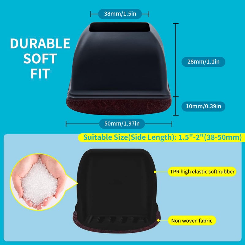 GAGUIUP 16Pcs Extra Large Chair Leg Floor Protectors, Felt Furniture Pads For Hardwood Floors, Square Black Sofa Bed Dining Table Chair Leg Covers To Protect Floors And Prevent Scratches & Noise(Fit:1.5""-2"") - Image 4