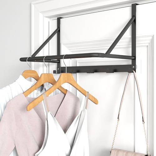 CHJgroup Over The Door Clothes Hanger Metal Clothes Rack for Door with 5 Hooks Over The Door Hanger for Bathroom Laundry Bedroom Washroom Fits Door Up to 197 Matte Black - Image 1