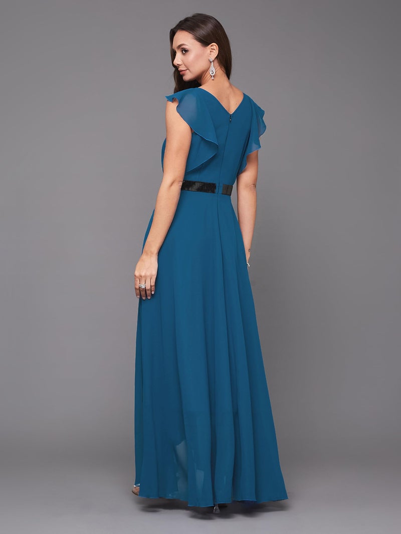 Miss Chase Women's V-Neck Ruffled Sleeve Solid Embellished Maxi Dress with Pockets (MCAW21D06-17-229-05, Royal Blue, L) - Image 4