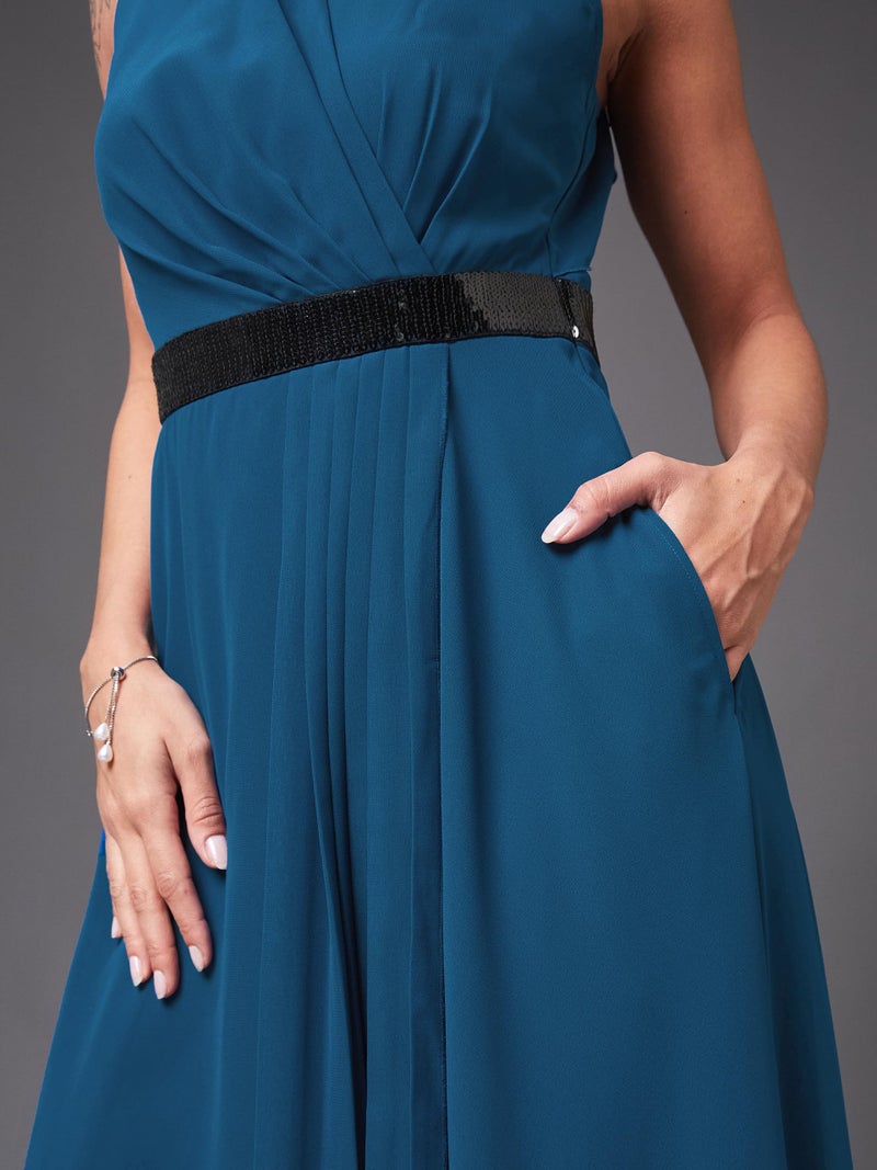 Miss Chase Women's V-Neck Ruffled Sleeve Solid Embellished Maxi Dress with Pockets (MCAW21D06-17-229-05, Royal Blue, L) - Image 5