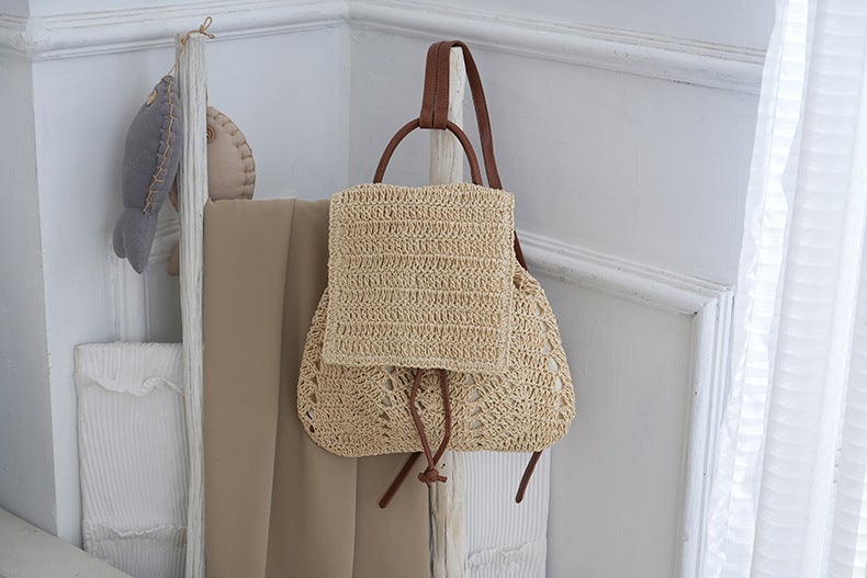 Dropshipping New Style Mori-Style Crochet Woven Bag, Backpack, Paper Rope Woven Bag, Casual Beach Bag, Paper Bag - Image 1