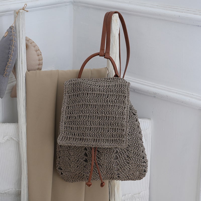 Dropshipping New Style Mori-Style Crochet Woven Bag, Backpack, Paper Rope Woven Bag, Casual Beach Bag, Paper Bag - Image 4