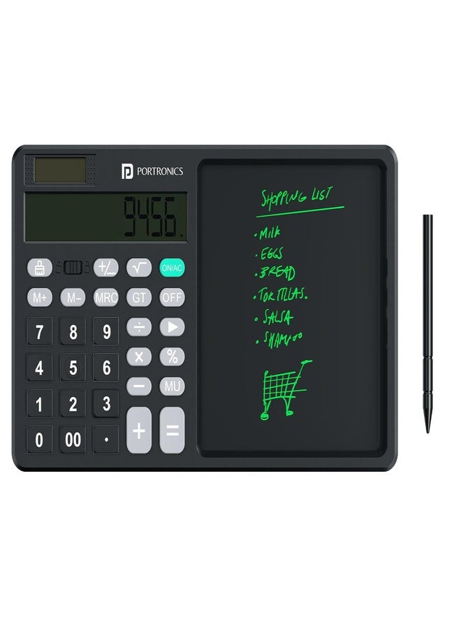 Portronics Ruffpad Calc 2 2-in-1 Calculator & LCD Writing Pad with 14.4 cm Writing Area, Multi Function Digital Calculator Stylus Pen for Students, Birthday Gift, Kids Toys, School, Office(Black) - Image 1