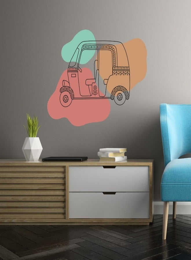 Rangoli Wall Sticker (PVC Vinyl, Self-Adhesive) DIY Decals, Living Room, Drawing Room, Hall, Decortation, Wallpaper (Auto Riksha Doodle) - Image 3