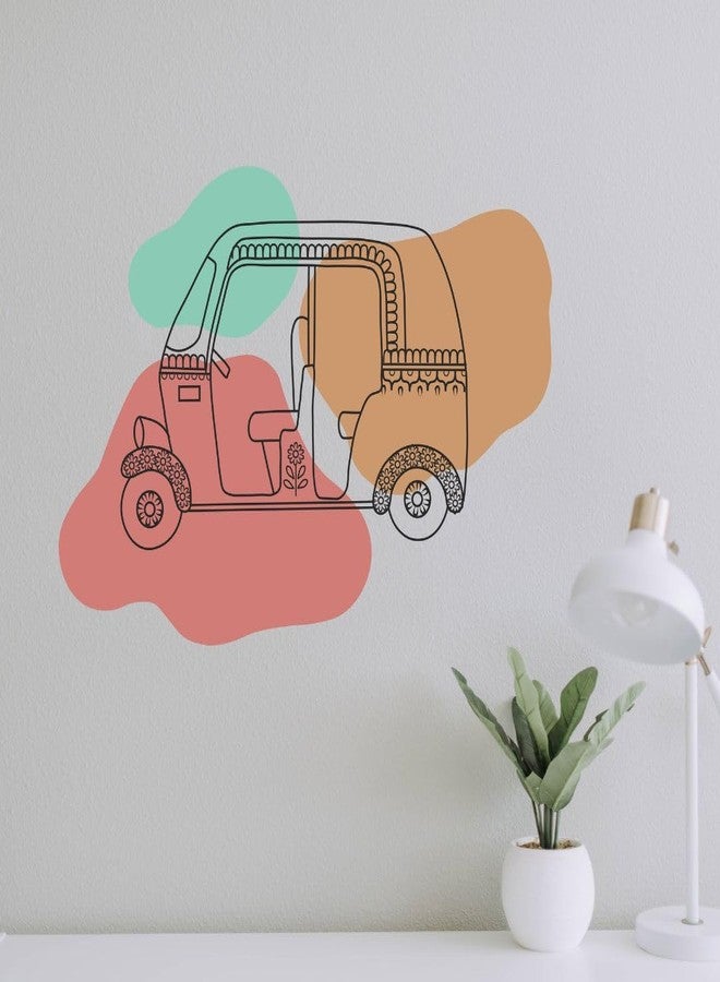 Rangoli Wall Sticker (PVC Vinyl, Self-Adhesive) DIY Decals, Living Room, Drawing Room, Hall, Decortation, Wallpaper (Auto Riksha Doodle) - Image 2