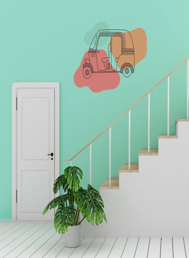 Rangoli Wall Sticker (PVC Vinyl, Self-Adhesive) DIY Decals, Living Room, Drawing Room, Hall, Decortation, Wallpaper (Auto Riksha Doodle) - Image 1