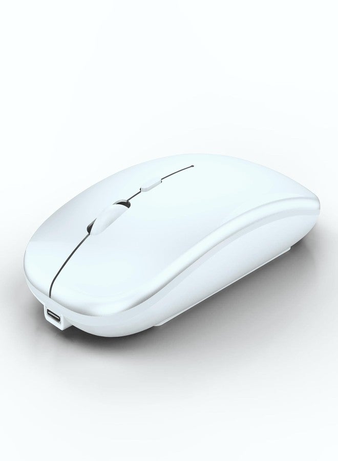 WREANU Wireless Bluetooth Mouse Rechargeable Laptop Mice Silent Slim Use BT5.2 and Portable 2.4GHz USB Receiver Dual Mode Computer Mouse for Laptop/iPad Tablet/Apple Computer/MacBok(Bright White) - Image 1