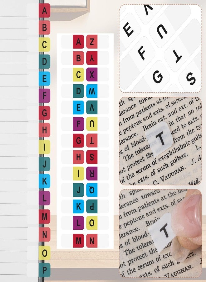 OIIKI 364PCS Alphabet Tabs, Colorful/White A to Z 26 Letters Alphabet Stickers, Alphabetical Tabs Indexes, School Alphabet Label Stickers for Books, Dictionary, Notes, File (14 Sheets) - Image 3