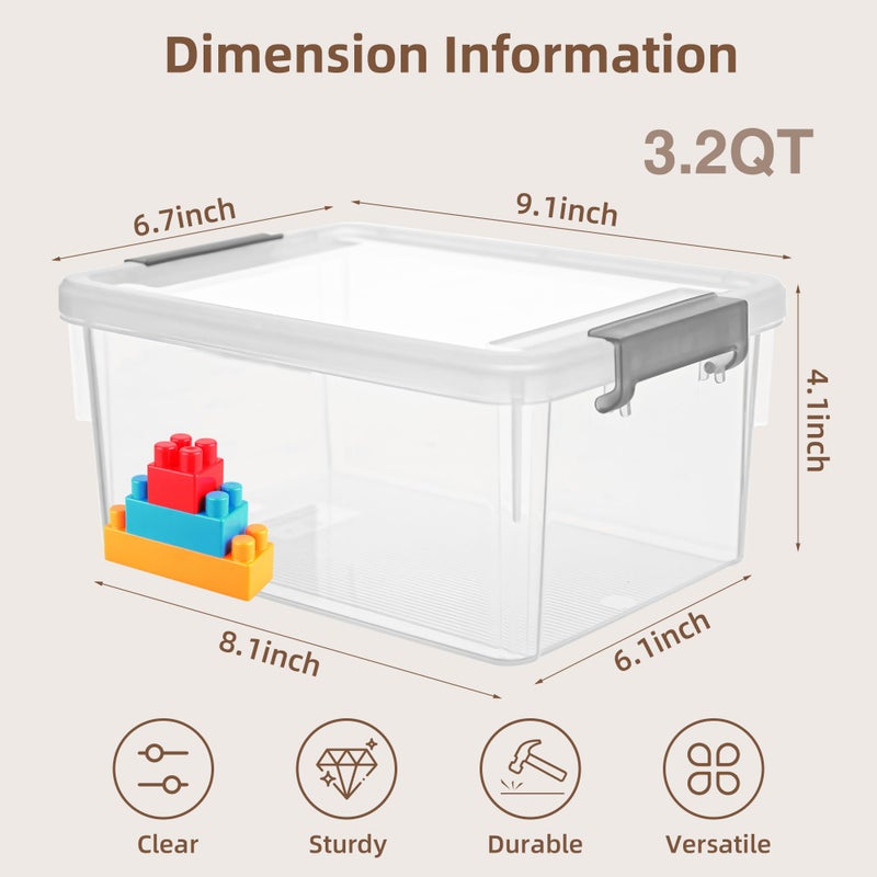 Anywish Small Storage Bins with Lids 3.2 QT Plastic Storage Containers for Organizing Stackable Clear Storage Boxes,Clear White(6 Packs) - Image 2
