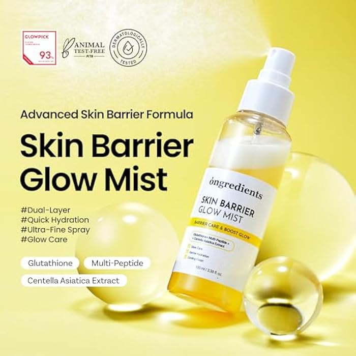 ONGREDIENTS Skin Barrier Glow Mist, Dual-Layer Facial Mist, 98% Pure Glutathione, Multi-Peptide, Centella, Ultra-Fine Spray, Cooling, Dry and Sensitive Skin, Korean Skin Care, 3.38 fl. oz. / 100ml - Image 2