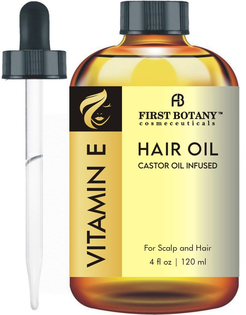 First Botany Vitamin E Castor Oil Encourages Hair Growth, Scalp & Hair Strengthening Serum, Nourishing Treatment for Split Ends, Dry Scalp, Safe for All Hair Types, 4 fl oz - Image 1