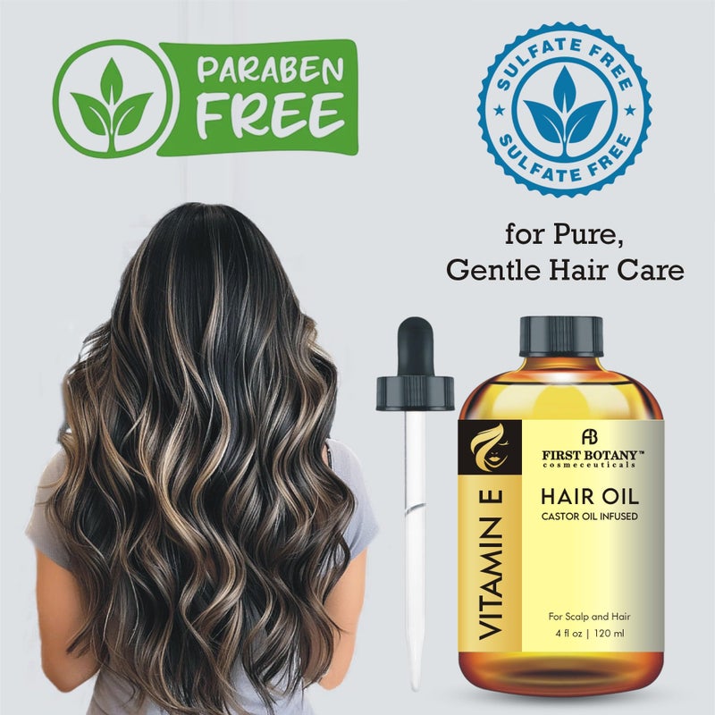 First Botany Vitamin E Castor Oil Encourages Hair Growth, Scalp & Hair Strengthening Serum, Nourishing Treatment for Split Ends, Dry Scalp, Safe for All Hair Types, 4 fl oz - Image 5
