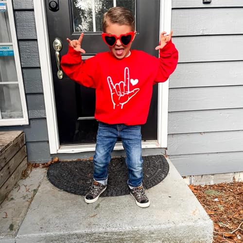 Bonangber Toddler Baby Boy Valentines Day Outfit Love Crewneck Sweatshirt Letter Long Sleeve Shirt Pullover Tops Valentines Day Clothes (V-Red Love,18-24 Months) - Image 2
