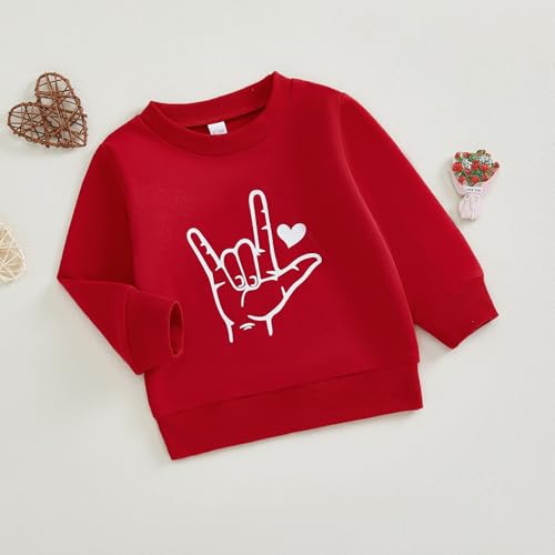 Bonangber Toddler Baby Boy Valentines Day Outfit Love Crewneck Sweatshirt Letter Long Sleeve Shirt Pullover Tops Valentines Day Clothes (V-Red Love,18-24 Months) - Image 3