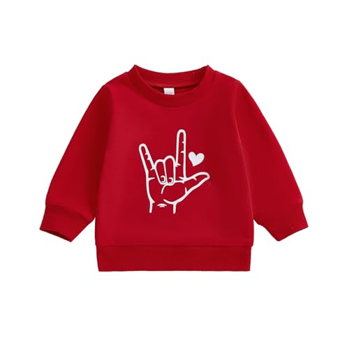 Bonangber Toddler Baby Boy Valentines Day Outfit Love Crewneck Sweatshirt Letter Long Sleeve Shirt Pullover Tops Valentines Day Clothes (V-Red Love,18-24 Months) - Image 1