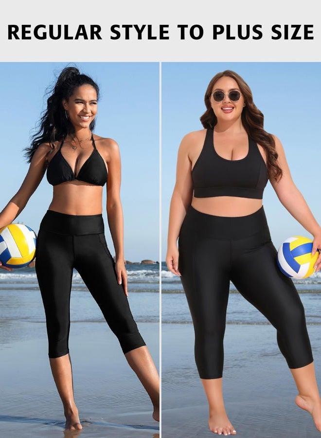 ATTRACO Women Swim Capris Plus Size Swimsuit Pants Tummy Control Surfing Pants Black 3X - Image 4