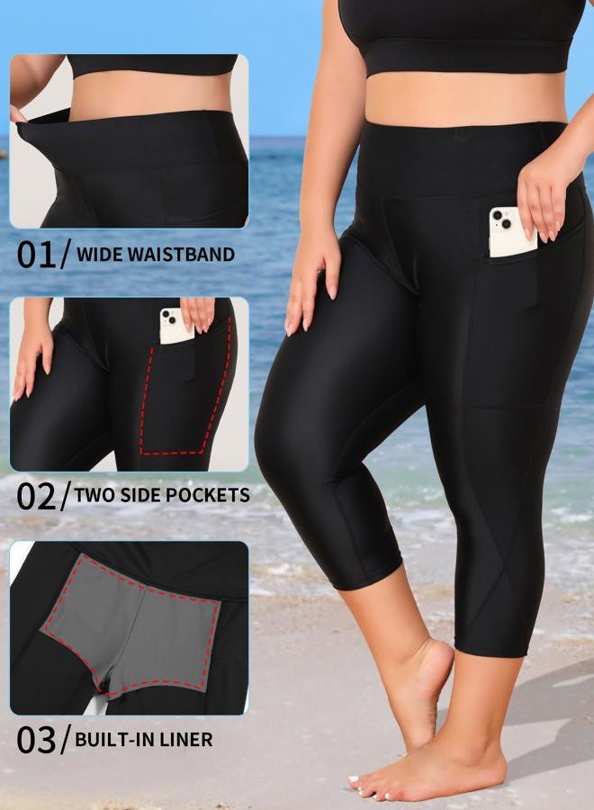 ATTRACO Women Swim Capris Plus Size Swimsuit Pants Tummy Control Surfing Pants Black 3X - Image 3