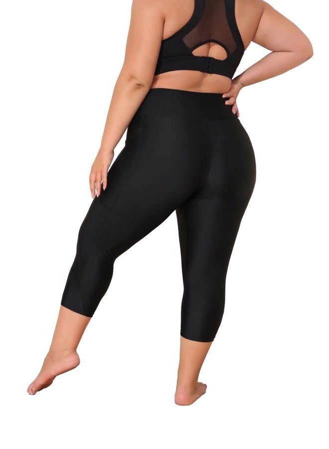 ATTRACO Women Swim Capris Plus Size Swimsuit Pants Tummy Control Surfing Pants Black 3X - Image 2