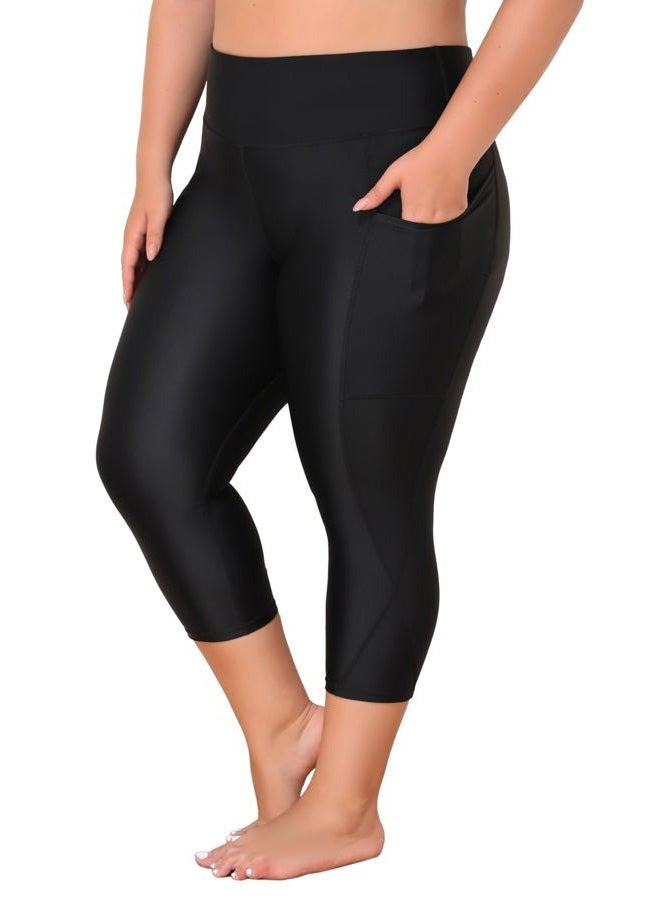 ATTRACO Women Swim Capris Plus Size Swimsuit Pants Tummy Control Surfing Pants Black 3X - Image 1