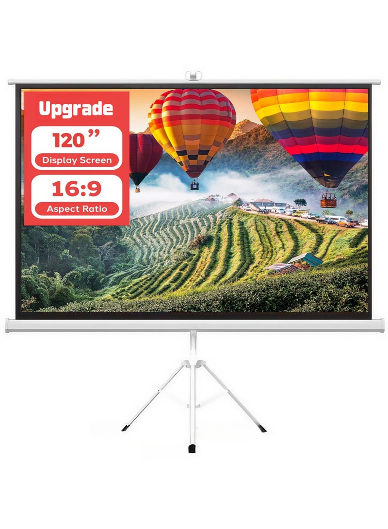 فلاش هوك شاشة بروجكتر 4K محمولة مقاس 120 بوصة 16:9 مع حامل ثلاثي القوائم - شاشة عرض بروجكتر مصنوعة من مادة الألياف الزجاجية البيضاء، للاستخدام في الأماكن الخارجية والداخلية  - Image 1