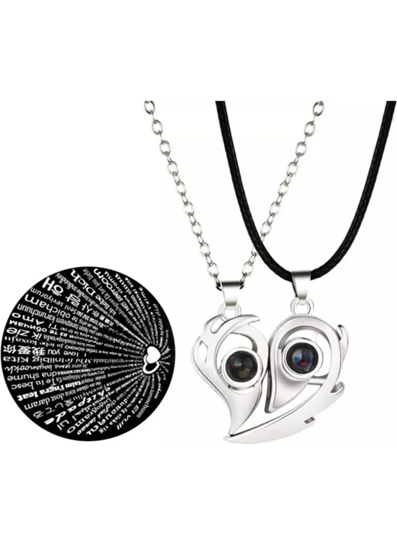تيزجيلسين Lover Necklace Magnetic I Love You in 100 Languages ​​Projection Couple Necklace