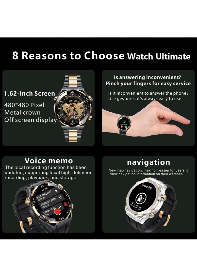 Hommtel - Watch Ultimate Black Edition - 1.62-inch AMOLED Full Touch Screen Smartwatch with AI Voice Assistant, NFC Access, Health Monitoring, and Multi-Sport Modes - Image 1
