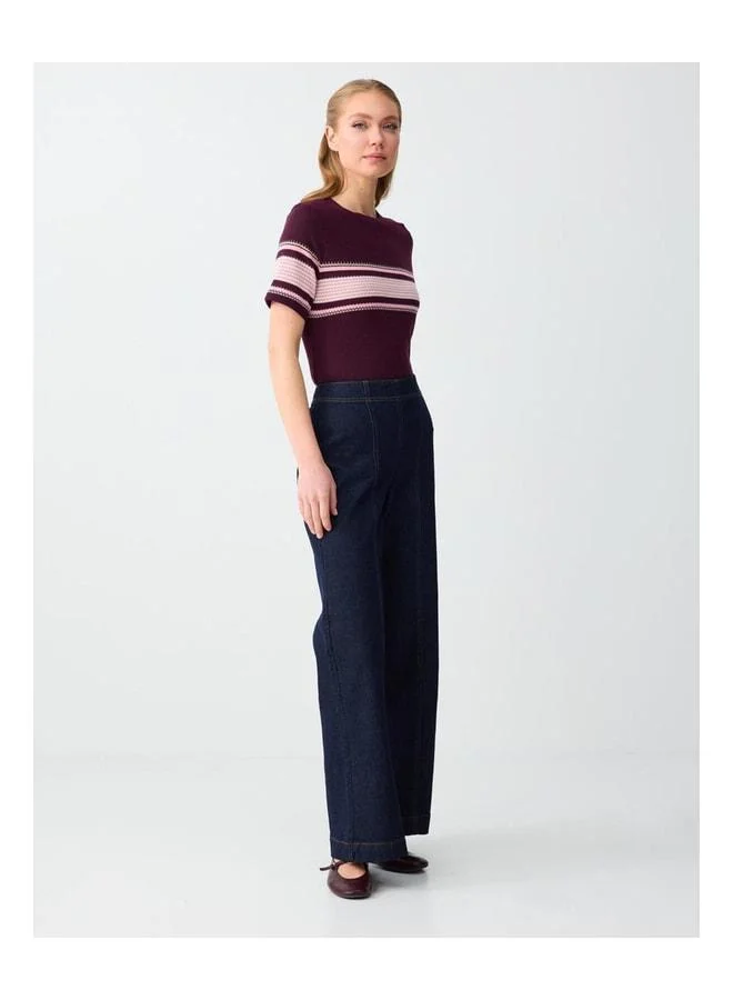 Jimmy Key Dark Indigo Blue High-Waist Straight-Leg Cotton Long Denim Pants.