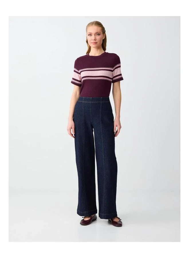 Jimmy Key Dark Indigo Blue High-Waist Straight-Leg Cotton Long Denim Pants.