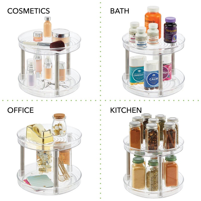 mDesign Spinning 2-Tier Lazy Susan Turntable Storage Tower, Rotating Organizer for Kitchen Cabinet, Counter, Sink, Table - Double Decker Carousel Pantry Organizer, Ligne Collection, Clear - Image 5