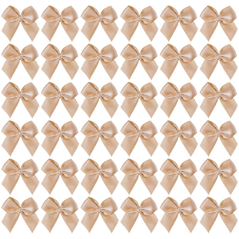 mifengda 200pcs Mini Satin Ribbon Bows Flowers Khaki Craft Satin Ribbon Bows 1 Inch PreTied Ribbon Satin Bows Small Christmas Satin Ribbon Bows for DIY Crafts Gift Wedding Party Sewing ScrapbookingKhaki - Image 3