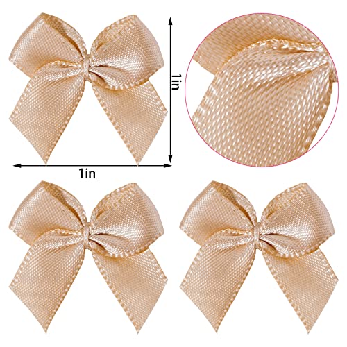 mifengda 200pcs Mini Satin Ribbon Bows Flowers Khaki Craft Satin Ribbon Bows 1 Inch PreTied Ribbon Satin Bows Small Christmas Satin Ribbon Bows for DIY Crafts Gift Wedding Party Sewing ScrapbookingKhaki - Image 5