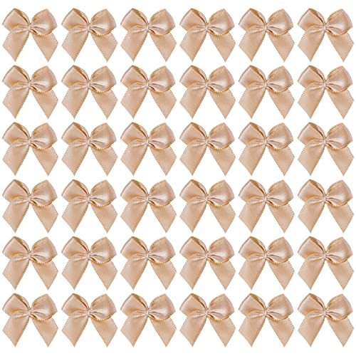 mifengda 200pcs Mini Satin Ribbon Bows Flowers Khaki Craft Satin Ribbon Bows 1 Inch PreTied Ribbon Satin Bows Small Christmas Satin Ribbon Bows for DIY Crafts Gift Wedding Party Sewing ScrapbookingKhaki - Image 2
