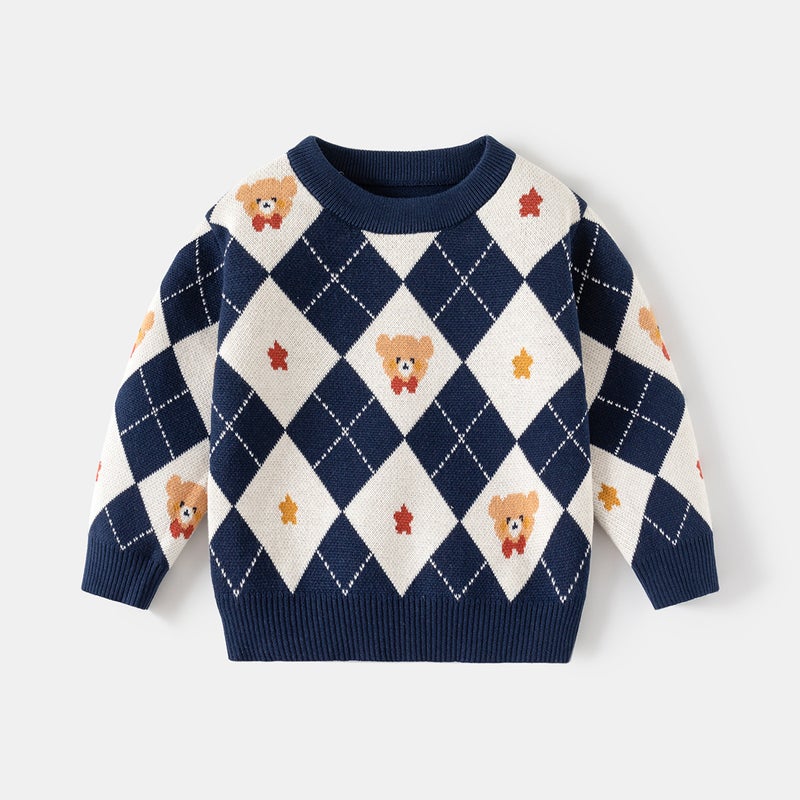 Boys' Sweater 2026 New Style Children'S Boys' Argyle Knitwear Small And Medium-Sized Children'S Base Layer Clothing - Image 3