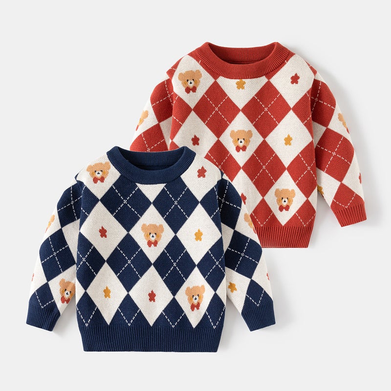 Boys' Sweater 2026 New Style Children'S Boys' Argyle Knitwear Small And Medium-Sized Children'S Base Layer Clothing - Image 2