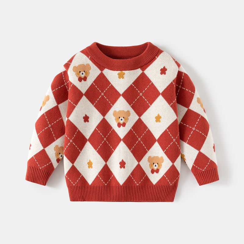 Boys' Sweater 2026 New Style Children'S Boys' Argyle Knitwear Small And Medium-Sized Children'S Base Layer Clothing - Image 1