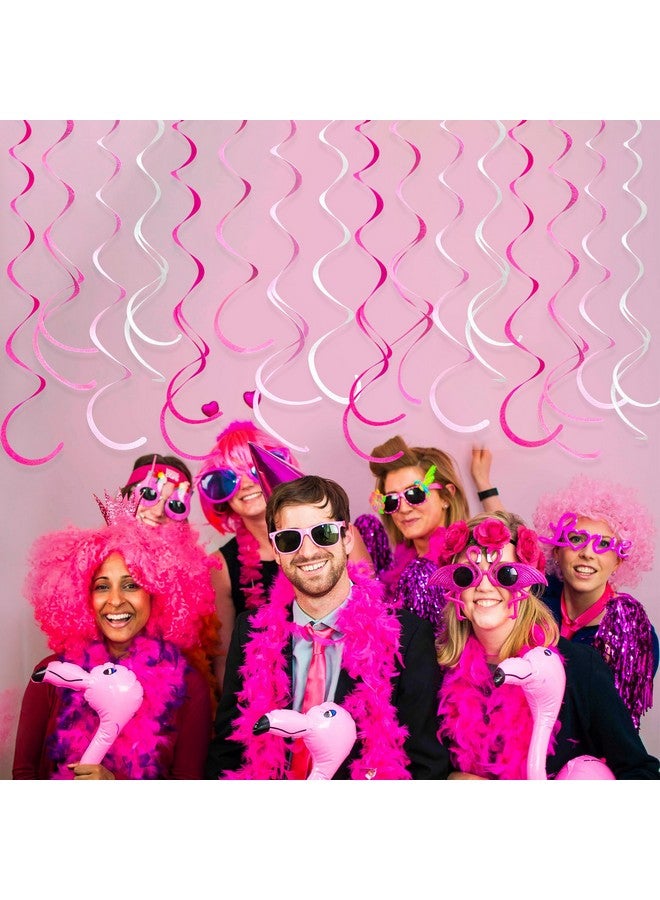 بينك بلوم 36 قطعة من زخارف دوامة معلقة باللون الوردي الساخن، شرائط لولبية من اللباد باللون الوردي والأبيض، زينة سقف حلزونية لحفلات أعياد الميلاد وحفلات توديع العزوبية وحفلات الزفاف وحفلات الخطوبة والفتاة الوردية - Image 4